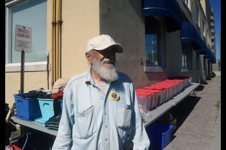 Ed Pickersgill stands in front of 40 Baker St. on Tuesday, Oct. 3, 2017, where his Out of Poverty charitable organization has been handing out food and clothes on the sidewalk since April as they try to find a new permanent home. Tony Saxon/GuelphToday