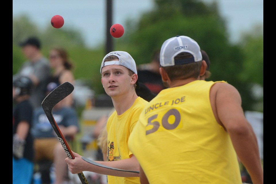Doing some juggling before the game at McFadden's Movement Road Hockey Tournament Saturday at Centennial CVI. Tony Saxon/GuelphToday
