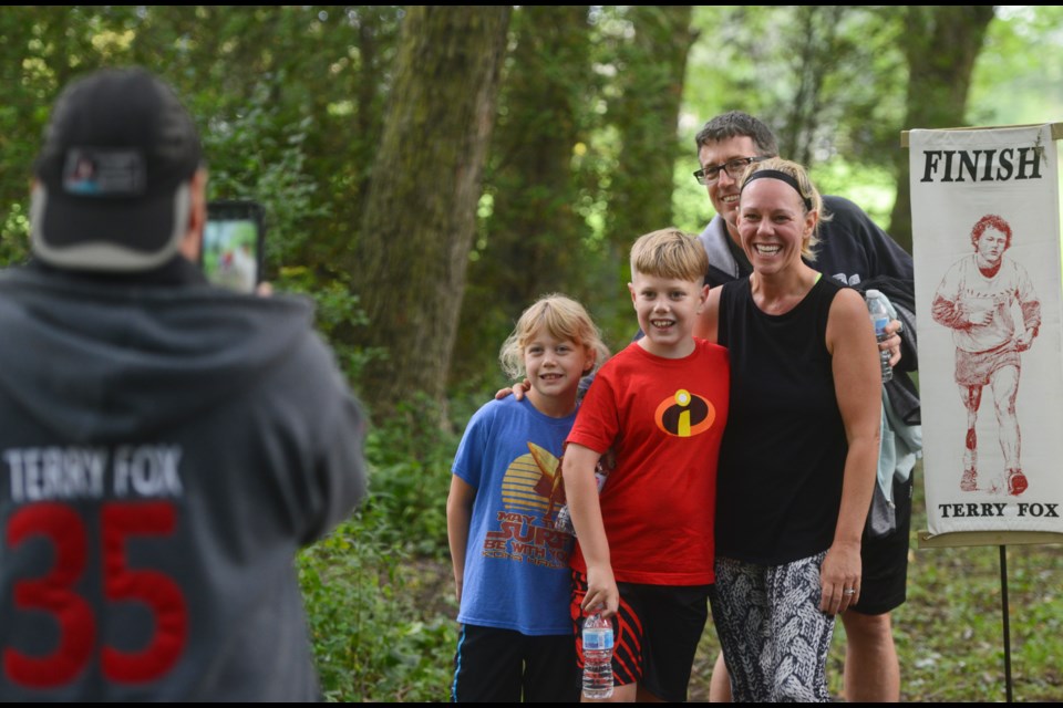 Finish line photo time at the Terry Fox Run on Sunday in Silvercreek Park where organizers expected to hit the $1 million mark in donations over the event's 38 years. Tony Saxon/GuelphToday
