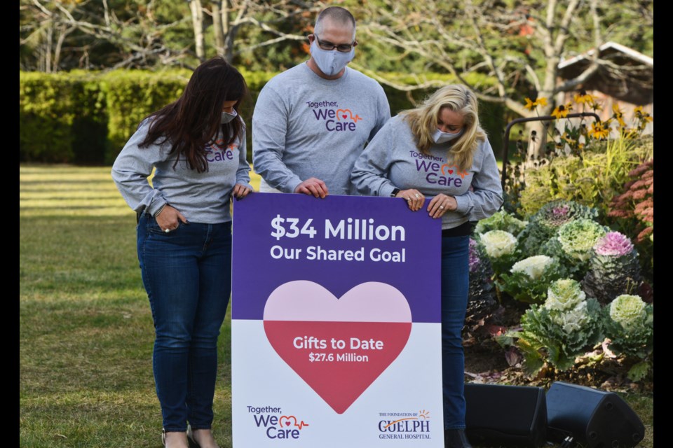 Campaign co-chairs Susan Frasson, from left, Rob Wesseling and Linda Hasenfratz help launch Guelph General Hospital's fundraising campaign Tuesday at Strom's Farm. Tony Saxon/GuelphToday