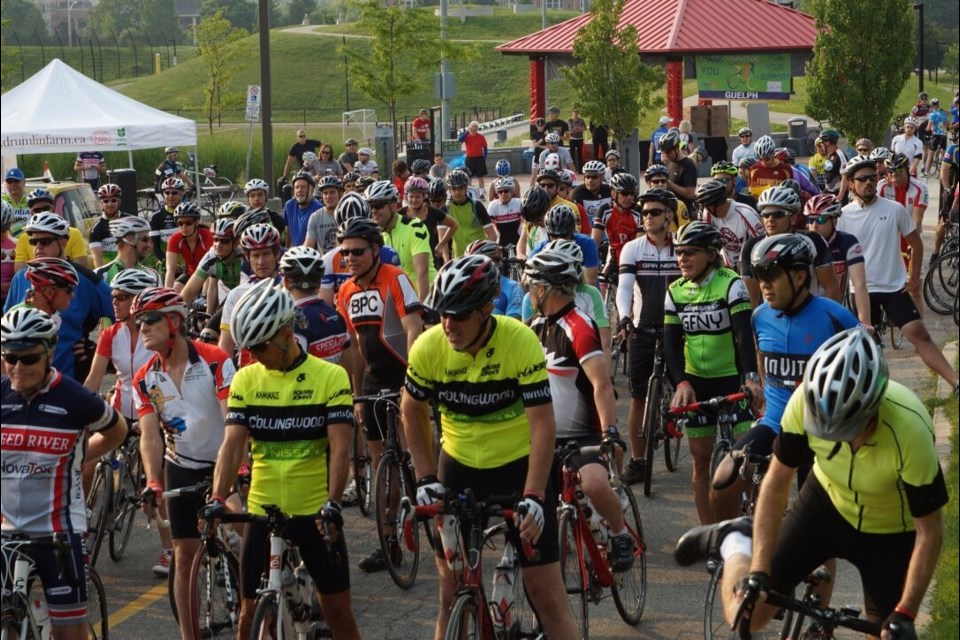 Serious cyclists about to start the long Tour de Guelph race in 2015. (Supplied photo)