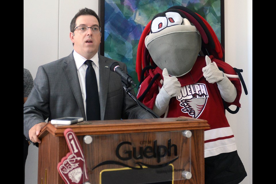 Mayor Cam Guthrie announces a new 10 year lease agreement between the City and Guelph Storm Friday, July 22, 2016, at City Hall. Tony Saxon/GuelphToday