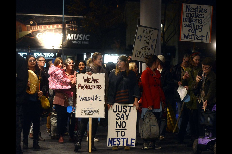 Anti-Nestlé  Waters protesters gather outside Guelph City Hall Monday, Nov. 7, 2016, prior to a special meeting of council on the water issue. Tony Saxon/GuelphToday