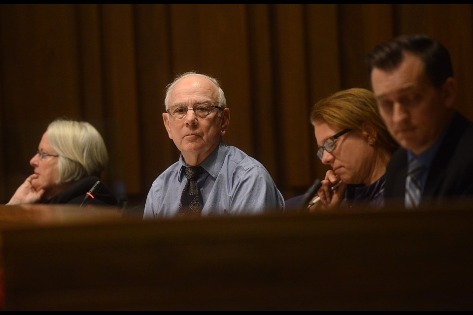 Councillors Cathy Downer, from left, Karl Wettstein, Leanne Piper and Dan Gibson listen to city staff during budget deliberations Wednesday, Dec. 7, 2016. Tony Saxon/GuelphToday
