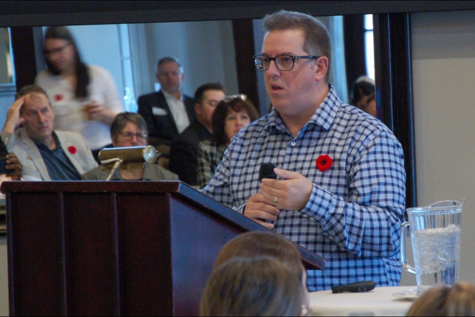 Mayor Cam Guthrie addresses a crowd during the Budget Breakfast on Wednesday, an event organized by Guelph Chamber of Commerce.