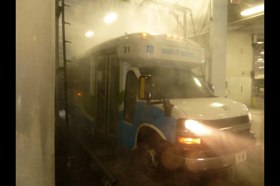 Rainwater is used to wash a Guelph Transit bus. Supplied photo
