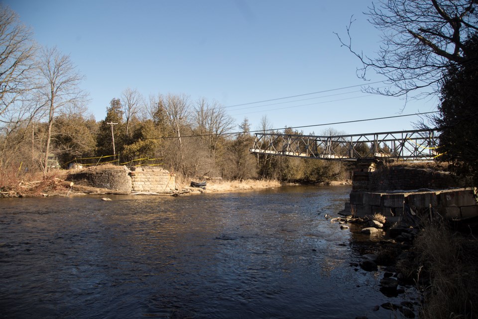 Since 1974, this section of the Speed River was spanned by the Niska Bridge. On Saturday, the 31 Combat Engineer Regiment placed the bridge on rollers and removed it. Kenneth Armstrong/GuelphToday