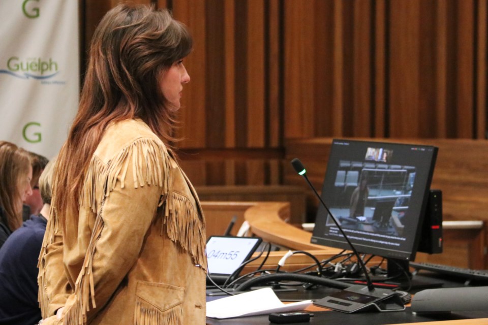 Rachel Vear delegating to council on behalf of Water Watchers regarding Bills 5 and 17 on June 10. 