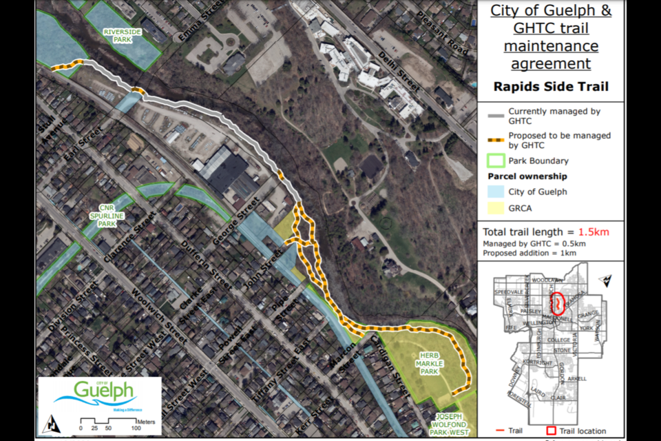 Rapids Side Trail is proposed to be managed by Guelph Hiking Trails Club. 