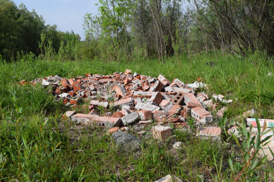 Large qualities of bricks and other masonry products are being illegally dumped in the old Lafarge lands along Silvercreek Parkway S. 