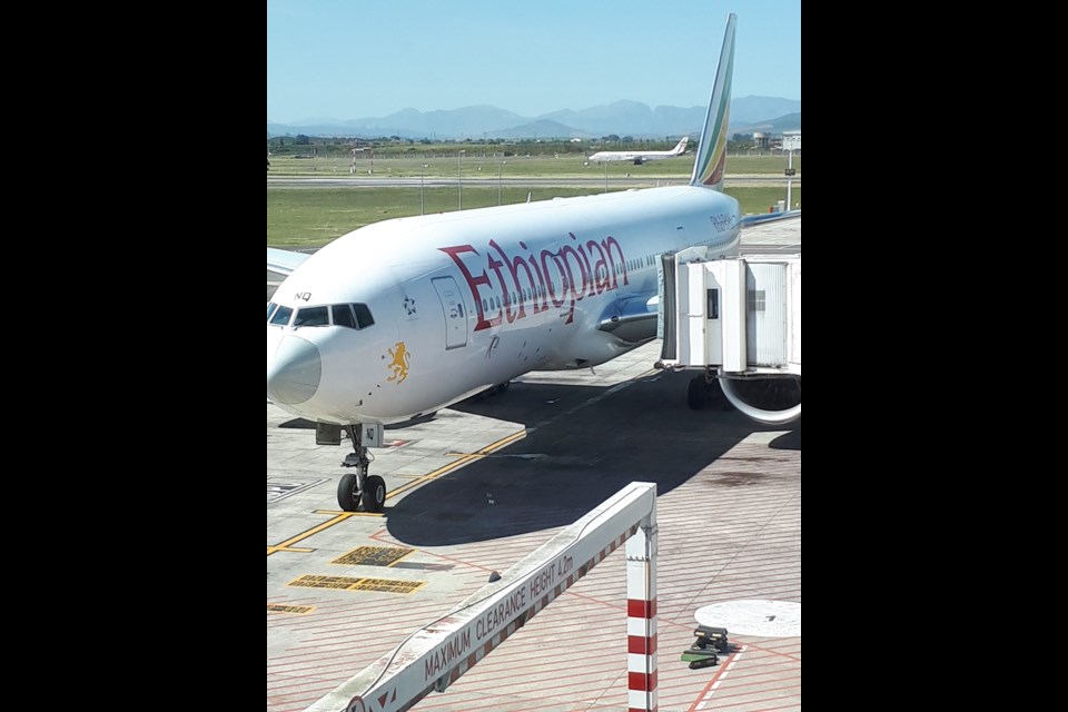 Waiting for Ethiopian Airlines to board in Cape Town. Photo by Philip Maher