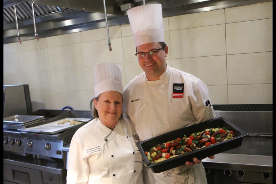 HSUS executive chef Wanda White and U of G chef Andrew Bilyk with a plant protein dish dish from Forward Food training. Owen Roberts for GuelphToday