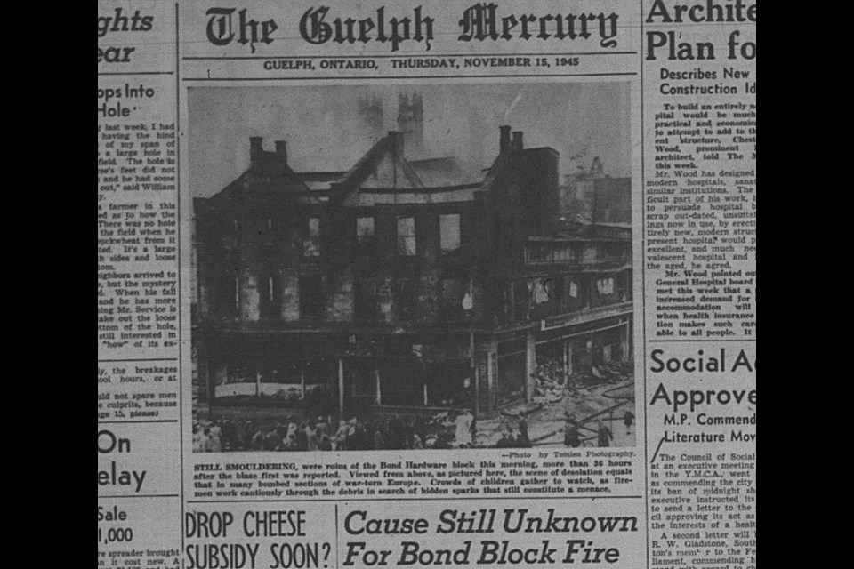 Screen shot of the 1945 Guelph Mercury story on the fire.