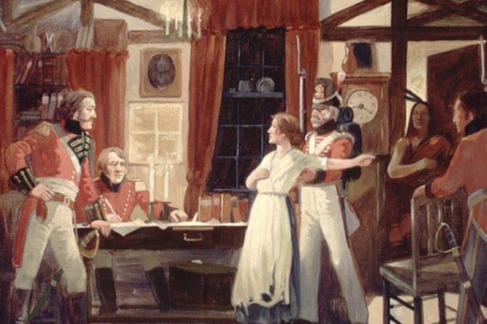 Painting of Laura Secord meeting with Lt. James FitzGibbon.