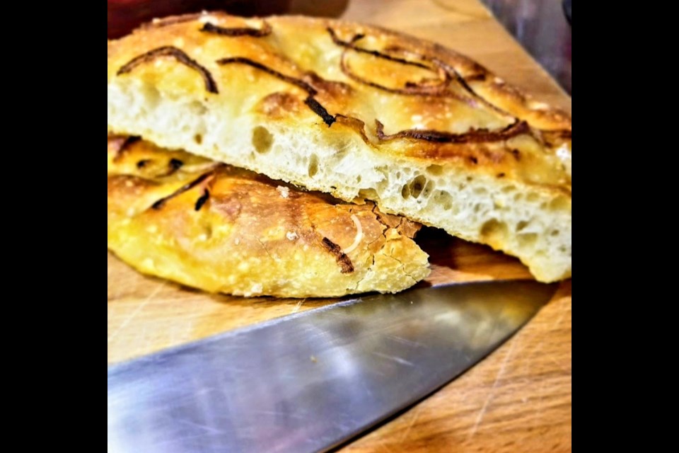 Homemade focaccia with sea salt and onions, made in columnist Natalina Bombino Campagnolo's kitchen.