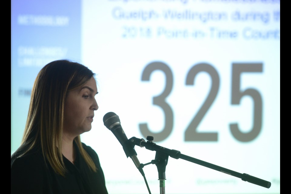 Randalin Ellery, Co-ordinator of the Guelph & Wellington Task Force on Poverty Elimination, speaks at the point-in-time homeless event Thursday at 10C Shared Space. Tony Saxon/GuelphToday