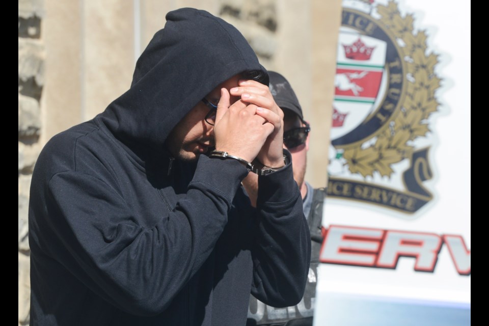 Raja Dosanjh, charged with the first-degree murder of a Guelph hotel manager in 2016, exits a Guelph court Tuesday. Tony Saxon/GuelphToday