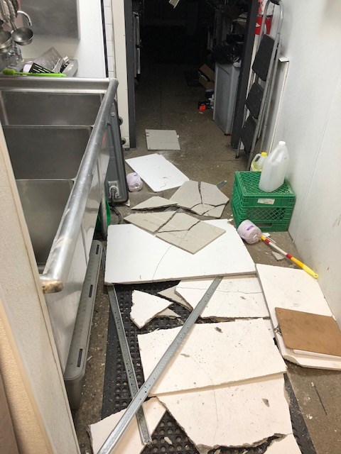 Damage done to the Freshi store at the corner of Wellington Street and Gordon Street Wednesday night.. Submitted photo