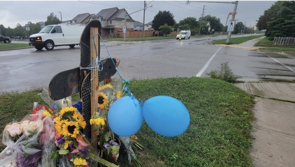 A memorial at the intersection of Grange Road and Kearney Street.