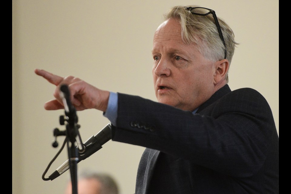 Guelph/Eramosa Township Mayor Chris White speaks at a public meeting on the proposed Xinyi glass plant in May.. Tony Saxon/GuelphToday file photo