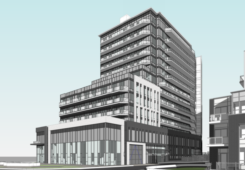 Artistic rendering of a proposed 14-storey 194-unit apartment building at 93 Arthur St. S.