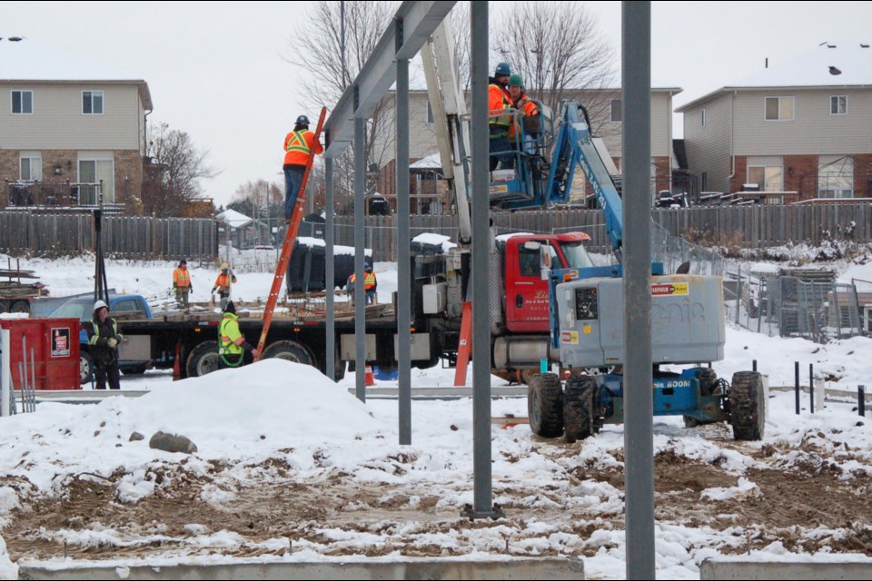 Construction of a commercial plaza is underway near the intersection of Eastview Drive and Watson Parkway North.