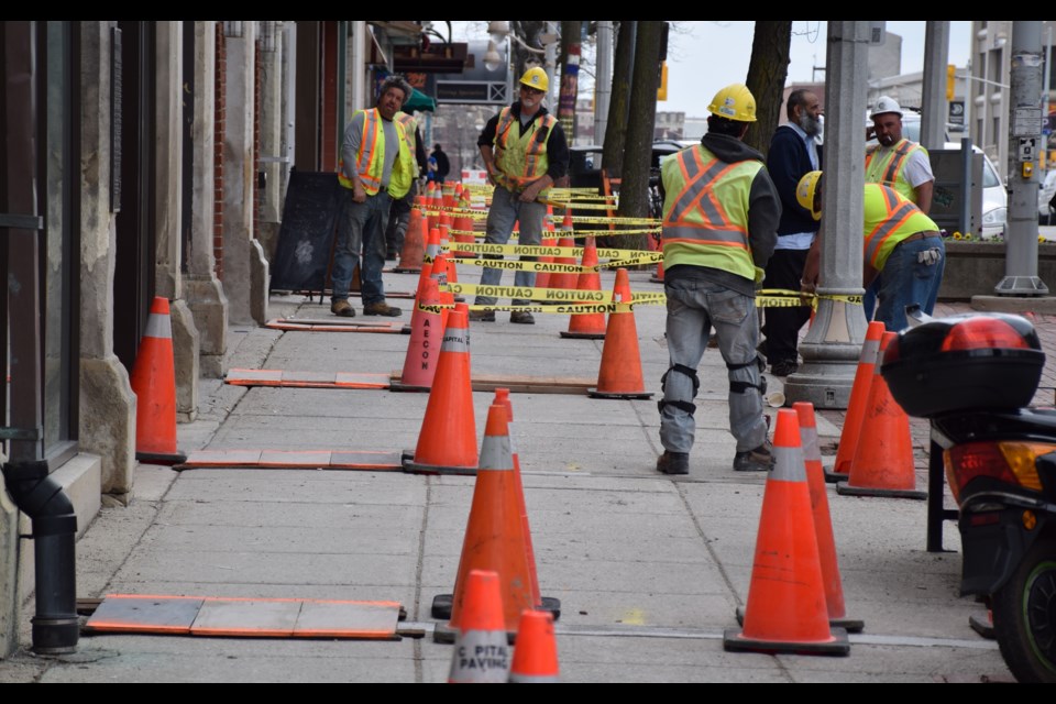 A pylon obstacle course greeted pedestrians on Wyndham Street Friday, as a concrete crew made improvements. 