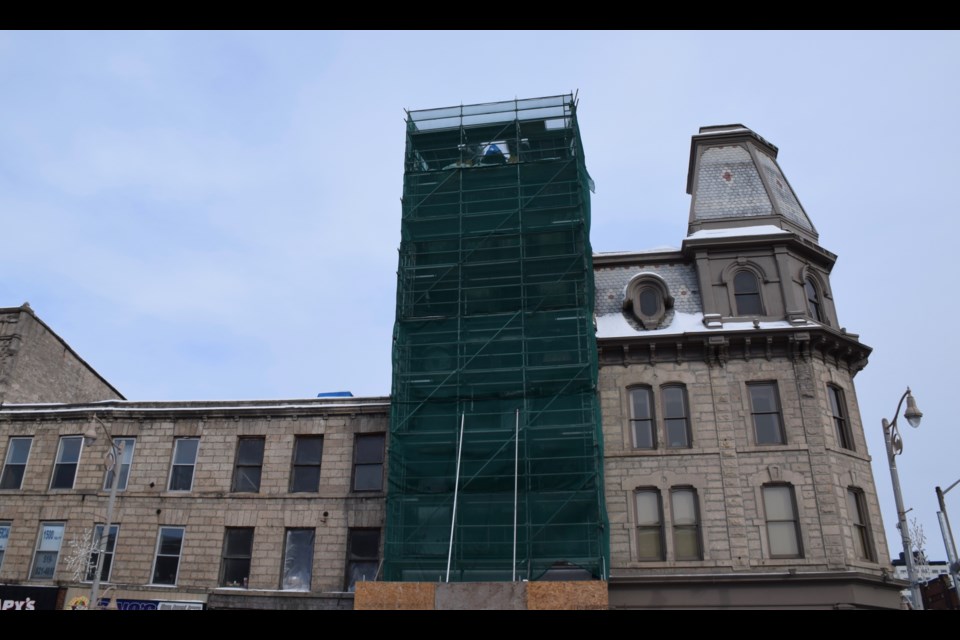 The exterior of the Petrie Building  on Wyndham Street is currently veiled in construction screening. Rob O'Flanagan