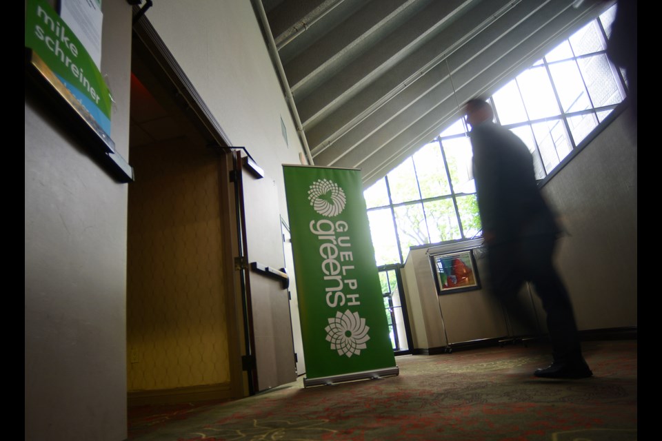 Mike Schreiner enters a town hall meeting at the Holiday Inn Sunday. Tony Saxon/GuelphToday