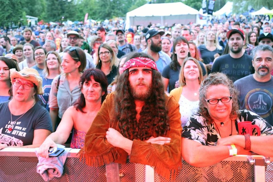 Fans watching Joel Plaskett Emergency during opening day at Riverfest Elora on Friday. Riverfest Elora continues Saturday and Sunday at Bissel Park in Elora with more acts, like City and Colour, Alice Merton, A Tribe Called Red and Mighty Mighty Bosstones. Kenneth Armstrong/GuelphToday
