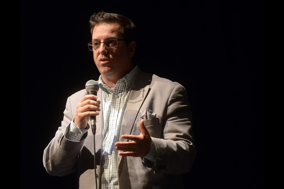 Mayor Cam Guthrie speaks to local high school students at the TEDxYouth@Guelph event Tuesday, Oct. 25, 2016, at Guelph Little Theatre. Tony Saxon/GuelphToday