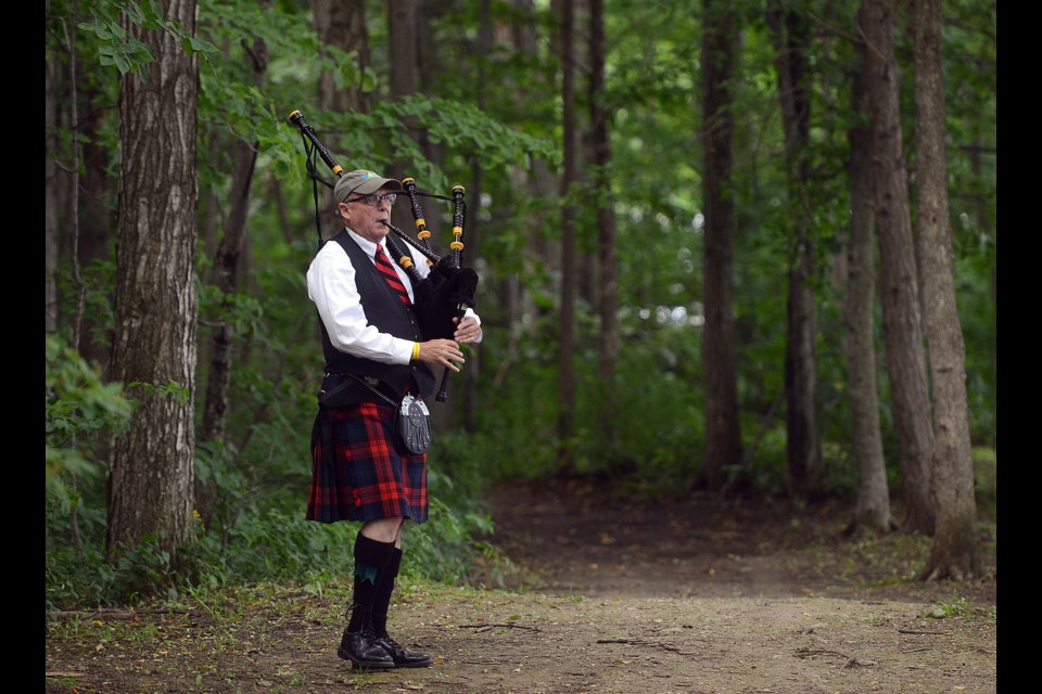 A warm-up in the woods at the Fergus Scottish Festival Saturday, Aug. 12, 2017. Tony Saxon/GuelphToday