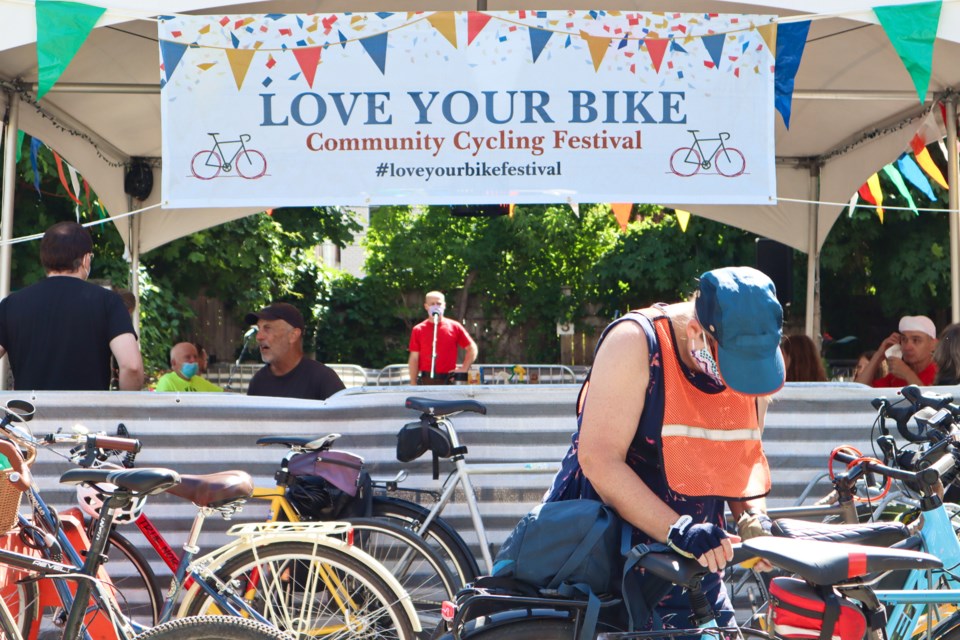 A resident parks their bike as the Love Your Bike Festival kicks off. Ariel Deutschmann/GuelphToday