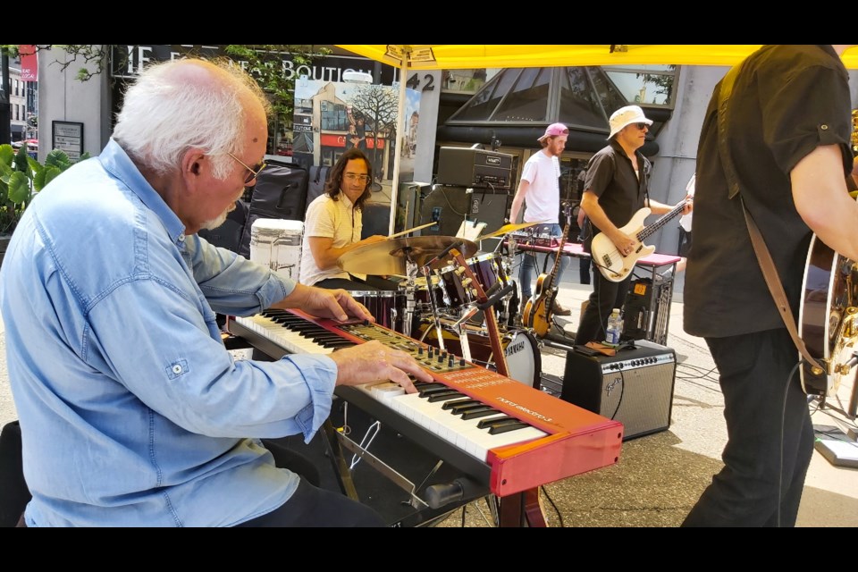 The 2023 Noon Hour Concert Series,  a free event at St. George's Square in Downtown Guelph, kicked off on Friday. The series involves weekly Friday live performances that begin at noon. Chairmen of the Board - A Surf Band was this year's inaugural performers. The band includes (from left) Denis Keldie, Glenn Milchem, Leo Valvassori and Rob Hiemstra.