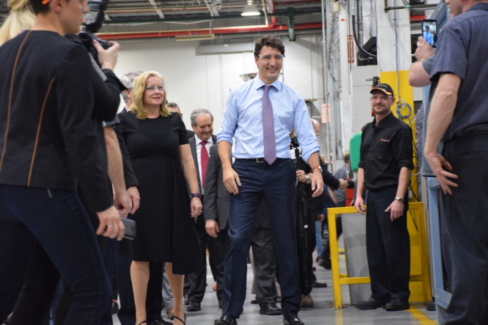 Prime Minister Justin Trudeau paid a visit to Linamar's Frank Hasenfratz Centre of Manufacturing Excellence of Woodlawn Road in Guelph on Tuesday. Rob O'Flanagan/GuelphToday