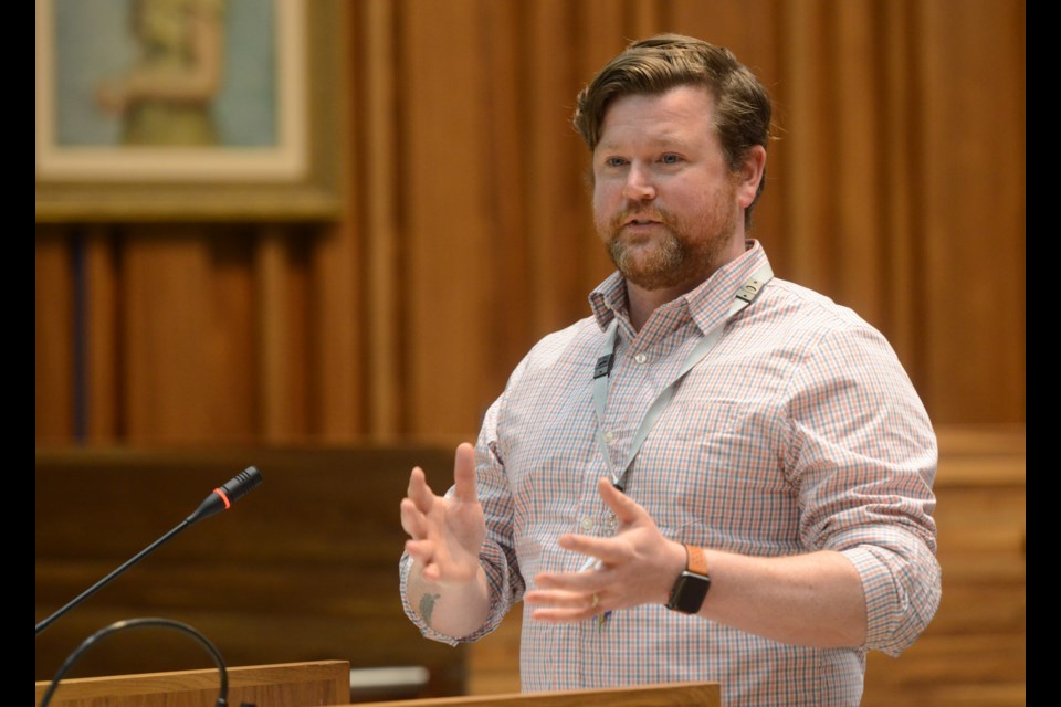 Scott Grant discusses his battle with mental illness during the Mayor's World Mental Health Day event Thursday at city hall. Tony Saxon/GuelphToday