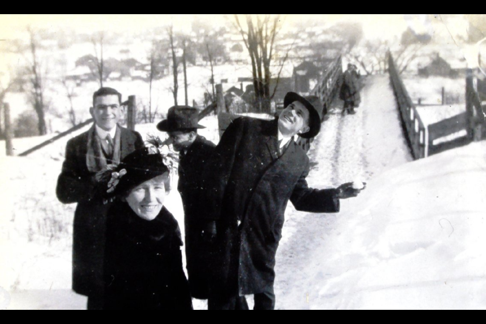 A group of people in the winter of 1925 at the top of the 100 steps. Guelph Museums photo