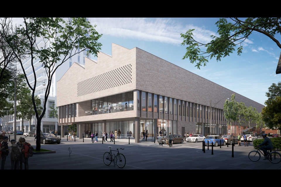 Rendering of the new central Guelph Public Library building, looking east.