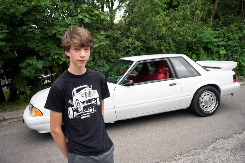 16-year-old Andrew Barker and his newly-restored 1990 Ford Mustang. Kenneth Armstrong/GuelphToday