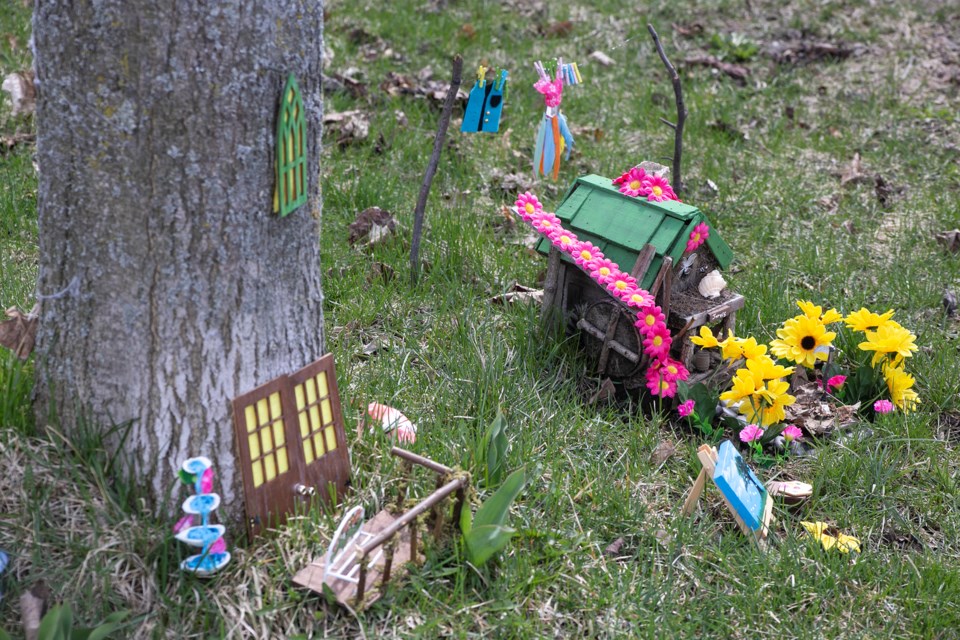 The fairy houses of Princess Periwinkle and Jarvis Appleton take up less than a square metre of the front  yard in a human-size south end home in Guelph. Kenneth Armstrong/GuelphToday