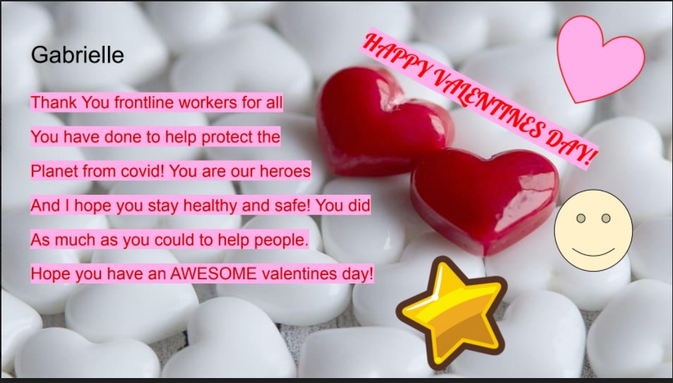 Gabrielle hopes the workers at Guelph General Hospital have an AWESOME Valentine's Day. Supplied photo