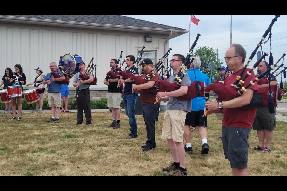 The Guelph Pipe Band practices ahead of their 100th anniversary concert this weekend.