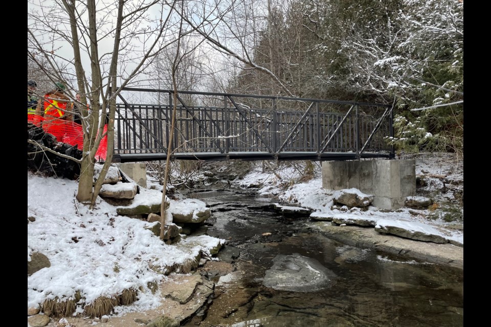 The Crane Park community bridge is in place on the south side of the park. Officials are hopeful it'll be ready for use in the next month.