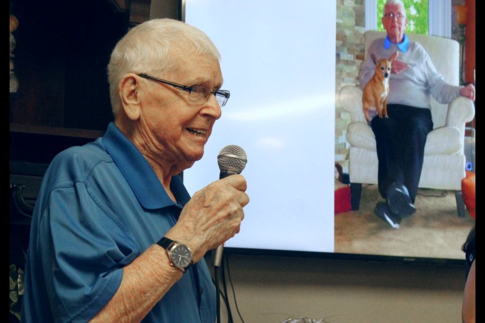 David Wilson gets ready to sing at his 100th birthday celebration at Guelph Lake Commons on Wednesday.
