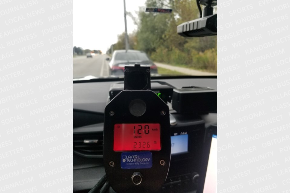 A driver was stopped going 120 km/h in a posted 60 km/h zone on Stone Road East Tuesday afternoon.