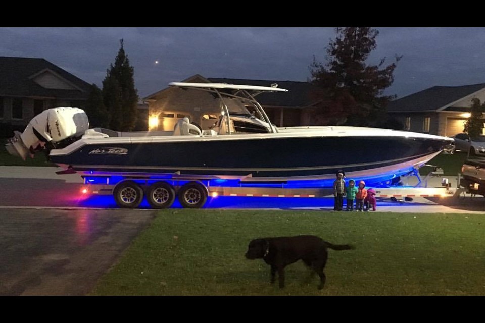 This 39-foor 2015 Nor-Tech 390 Sport boat was reported  stolen in November near Orillia. The boat was found by a stranger in Florida after the owners put an ad on social media seeking its safe return.  Facebook photo
