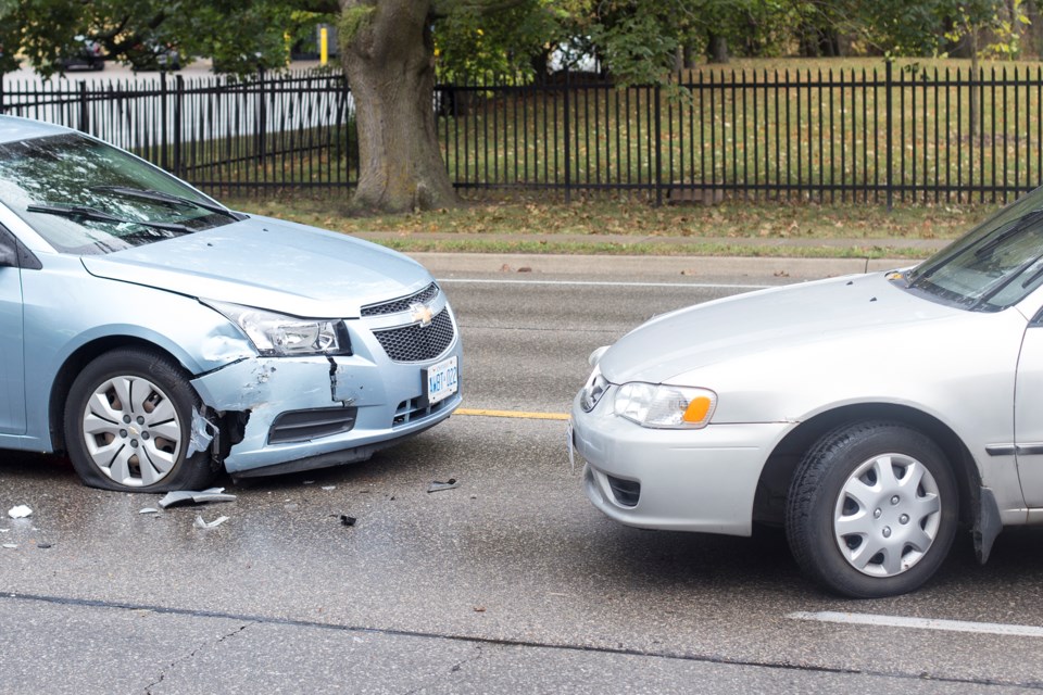 Two vehicles hit head on in a Wednesday afternoon collision on Woolwich St. at Marilyn Dr. Kenneth Armstorng/GuelphToday