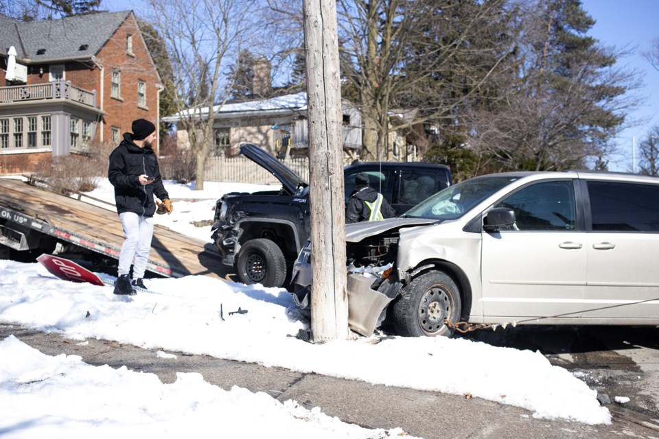 Two vehicles were involved in a collision Friday afternoon at the northwest corner of Paisley Street and Glasgow Street N. Kenneth Armstrong/GuelphToday