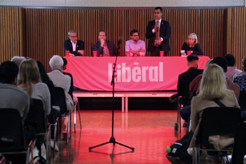 The five Ontario Liberal Party candidates speaking during a forum at the University of Guelph on Sept. 25, 2023.