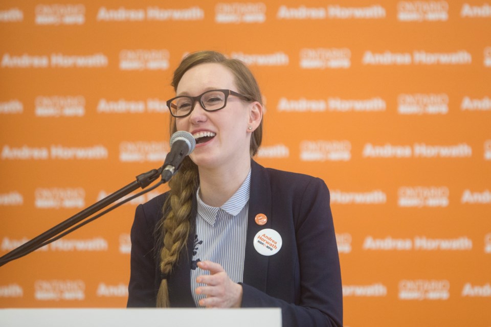Agnieszka 'Aggie' Mlynarz speaks to party faithful immediately after receiving the nomination to stand for the NDP in the riding of Guelph in the upcoming provincial election. Kenneth Armstrong/GuelphToday